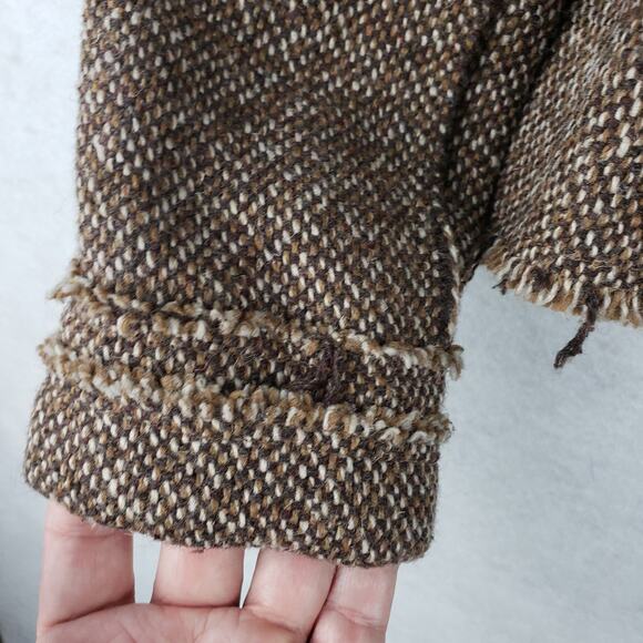 Vintage Fossil Women's S Frayed Tweed Open Blazer‎ Jacket Brown Old Money Preppy - Picture 10 of 10